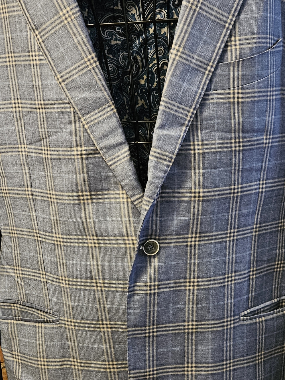 J Hilburn Custom Made In Portugaln Men's Light Blue Plaid Single-Breasted Blazer